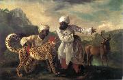 Edvard Munch Cheetah and Stag with two indians oil on canvas